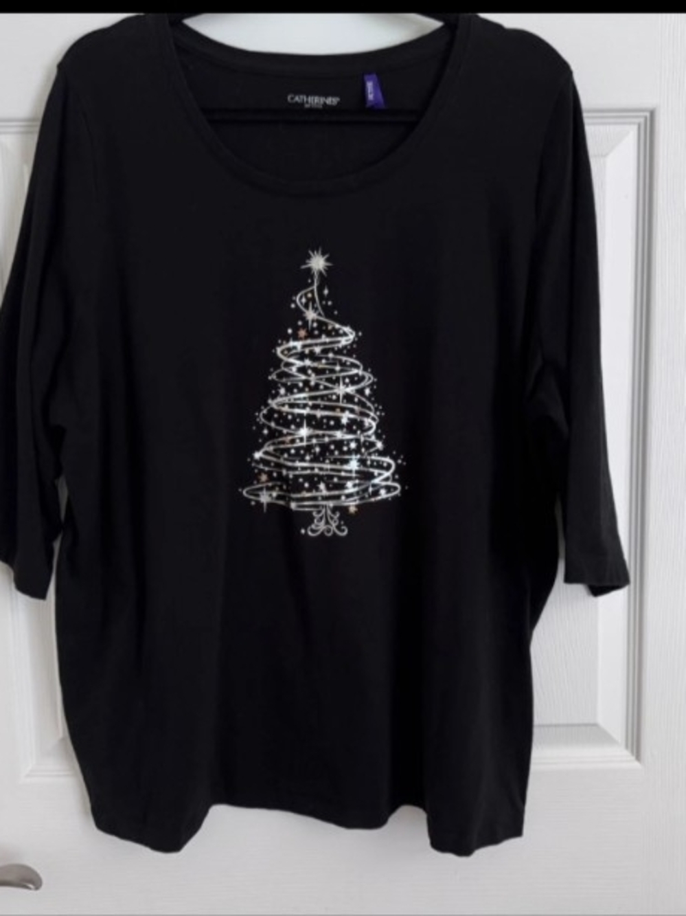 Catherines Black Long Sleeve Holiday Tree Tee 1XWP PETITE 1X
